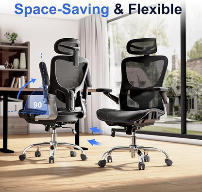 marrap Ergonomic Office Chair, Mesh Desk Chair with 3D Armrests, Adjustable Lumbar Support and Headrest, 90-120° Rocking Function, Black