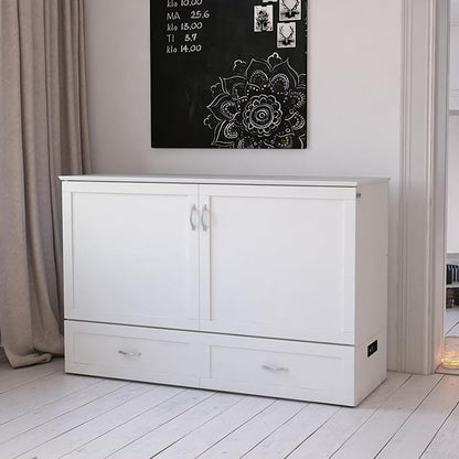 AFI Hamilton Queen Murphy Bed Chest with Mattress, Storage, and Built-in Charger in White