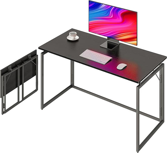 alawooder 31.5" Folding Desk: No Assembly, Wood Top for Small Spaces | Home office desk, holds 150 lbs, folds flat to 2.3 in, splash-proof wood top, sturdy metal frame