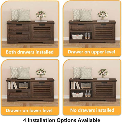 FATORRI Bench with Shoe Storage for Entryway, Wooden Shoe Benches with Flip Door and Drawers, Entry Way Shoes Organizer Cabinet for Living Room Mudroom (Dark Walnut)