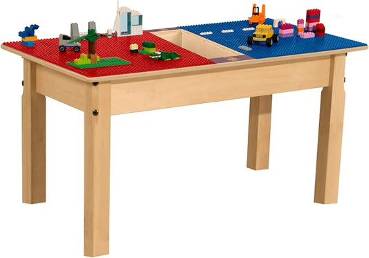 Contender Time-2-Play Kids Activity Play Table, Compatible with Lego Bricks, Extra Sturdy Birch Plywood, 35" W X 15.5" D, Red & Blue, 16" Legs for Toddlers