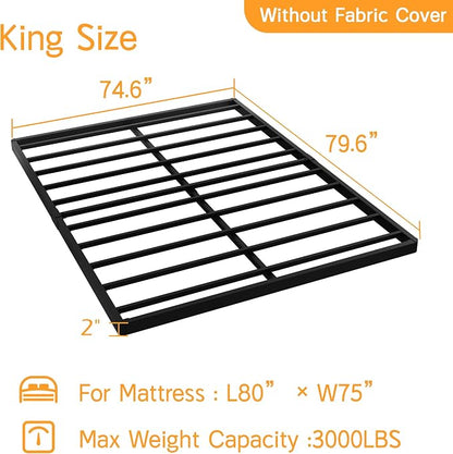 Maenizi King Size Box Spring 2 Inch Low Profile, Heavy Duty Metal Box Spring Bed Base Bunkie Board, Mattress Foundation, Easy Assembly, Noise Free, Black
