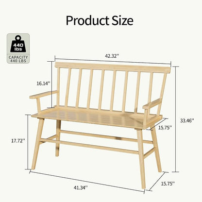 APRTAT Bamboo Entryway Bench, Dining Bench with Spindle Back (Natural) | Natural Bamboo & H-Shaped Support, Spindle Back, Ideal for entryways, bedrooms, outdoor settings, Easy Assembly & Clean