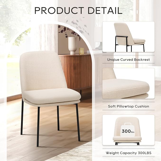 COLAMY Upholstered Dining Chairs Set of 2, Modern Dining Room Chairs with Curved Back and Metal Legs, Dinner Chair Kitchen Chairs for Dining Room and Living Room, Beige