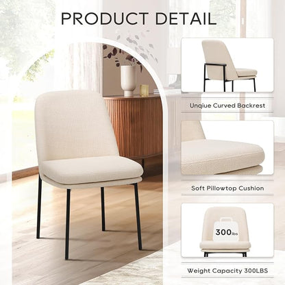 COLAMY Upholstered Dining Chairs Set of 2, Modern Dining Room Chairs with Curved Back and Metal Legs, Dinner Chair Kitchen Chairs for Dining Room and Living Room, Beige