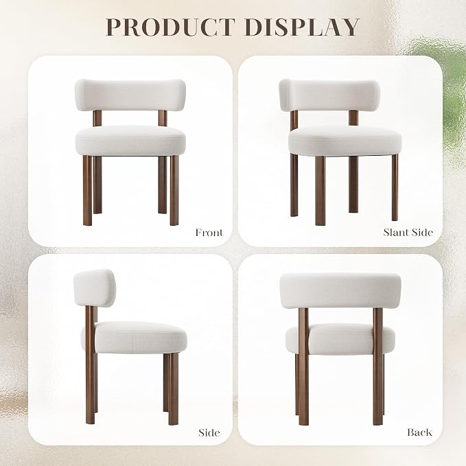 Wooden Dining Chairs Set of 2, Upholstered Kitchen Chairs with Solid Wood Legs, Mid Century Dining Room Chair with Ergonomic Curved Backrest for Kitchen Dining Vanity, Beige