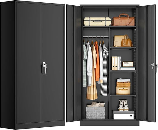 INTERGREAT Wardrobe Cabinets with Locking Doors and Shelves, Clothing Locker 72“ X 36“ X 18“ Storage Cabinets for Home Room, School, Employee,Gym (Black)