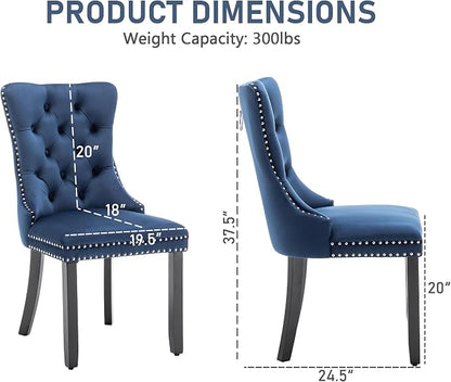 Single Dining Chair Mid Century Modern Dining Chair Velvet Upholstered Dining Room Chair Farmhouse Dining Accent Chair with High Back and Nailhead Trim for Kitchen, Living Room, Bedroom (Blue)