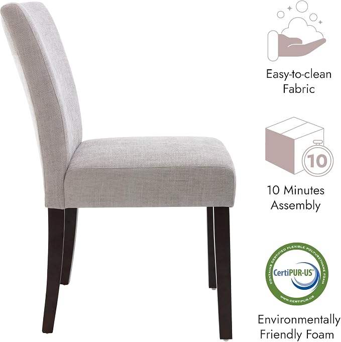 Watson & Whitely Modern Upholstered Dining Chairs, Set of 2, Fabric in Grey | Solid Wood Legs, Padded Seat, Low Back, Modern Armless Parsons Chair for Kitchen, Dining Room, Restaurant
