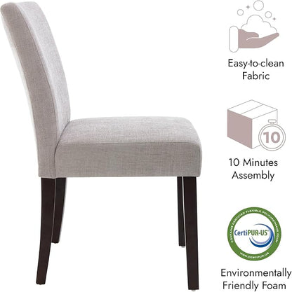 Watson & Whitely Modern Upholstered Dining Chairs, Set of 2, Fabric in Grey | Solid Wood Legs, Padded Seat, Low Back, Modern Armless Parsons Chair for Kitchen, Dining Room, Restaurant