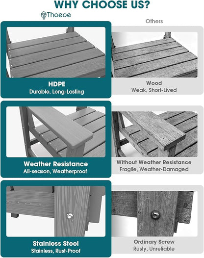 THOEOE 5 Piece Outdoor Dining Set, Patio Dining Table and 4 Chairs, All-Aluminum Frame, All-Weather HDPE Outdoor Furniture with Umbrella Hole for Garden, Lawn, Poolside, Grey