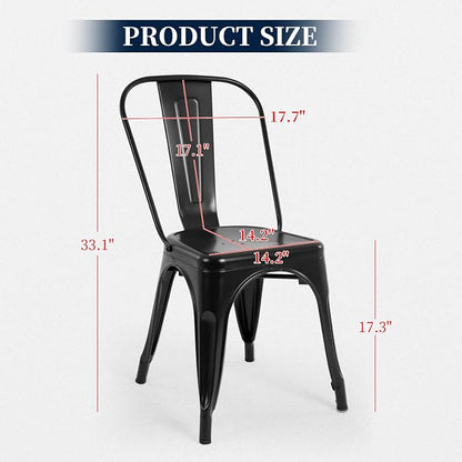 FDW | Metal Dining Chairs | Set of 4 | Black | Stackable Tolix Side Chairs with Backrest | Scratch-Resistant | Non-Slip Feet | Indoor/Outdoor Use | 330 lbs Capacity | for Kitchen & Restaurant