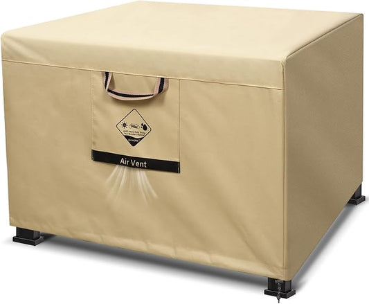 738N Max Tension, Gas Fire Pit Cover Square, Fits for 29/30/31/32 Inch, 600D Upgraded Extra Dense Heavy Duty Fabric, Waterproof, Tear Resistant, Outdoor Fire Table Cover, 32''L x 32''W x 24''H -Beige