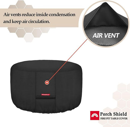Porch Shield Fire Pit Cover - Waterproof 600D Heavy Duty Fade Resistant Round Patio Fire Bowl Cover Black - 36 inch