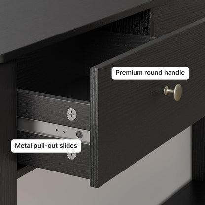 Gizoon 3 Drawer Wooden Sofa Table with Open Shelf, Modern Accent Console Table with Metal Round Handles, Large Storage Space, for Living Room, Front Hall, Entrance Hall, Study Room, Black