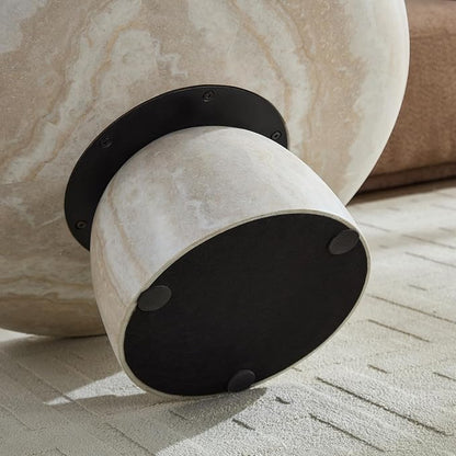 35.43" Round Marble Coffee Table, Modern Pedestal Coffee Table Faux Stone Drum Center Table with Base, Accent Concrete Side End Table for Living Room Apartment Home Office