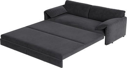 63.8" Sofa Bed Queen Size, Pull Out Couch Bed, 3-in-1 Convertible Sleeper Sofa with Side Pocket, Modern Velvet Futon Couch for Living Room, Small Space, Apartment, Bedroom, Grey