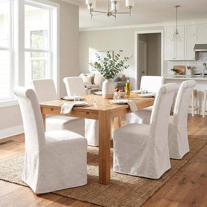 chairus Slipcovered Parsons Dining Chairs Set of 4, Upholstered Dining Room Chairs with Washable Linen Cover & High Back, Modern Farmhouse Wooden Side Kitchen Chairs, Cream White