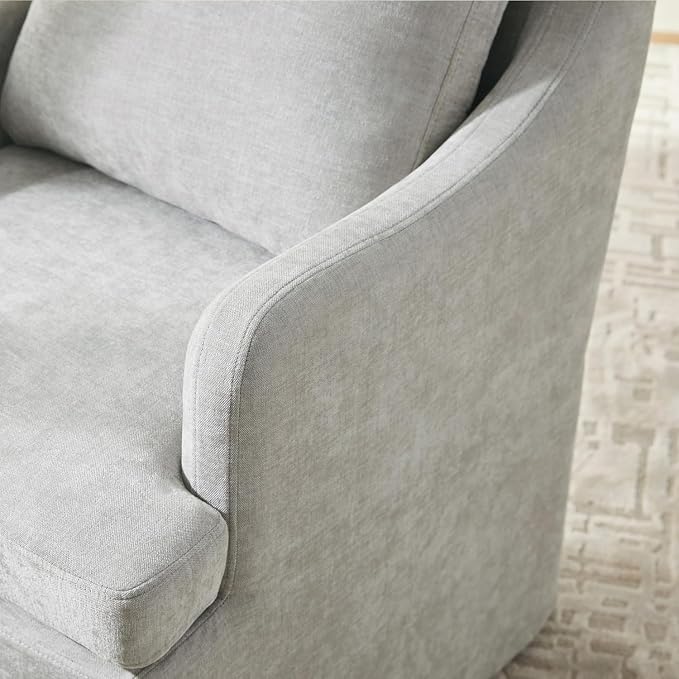 VKNOW Upholstered Dining Chairs Set of 6, Modern Kitchen Chairs Dinner Chairs with 4 Casters, Chenille Armchair for Bedroom Reading Room Living Room, Light Grey