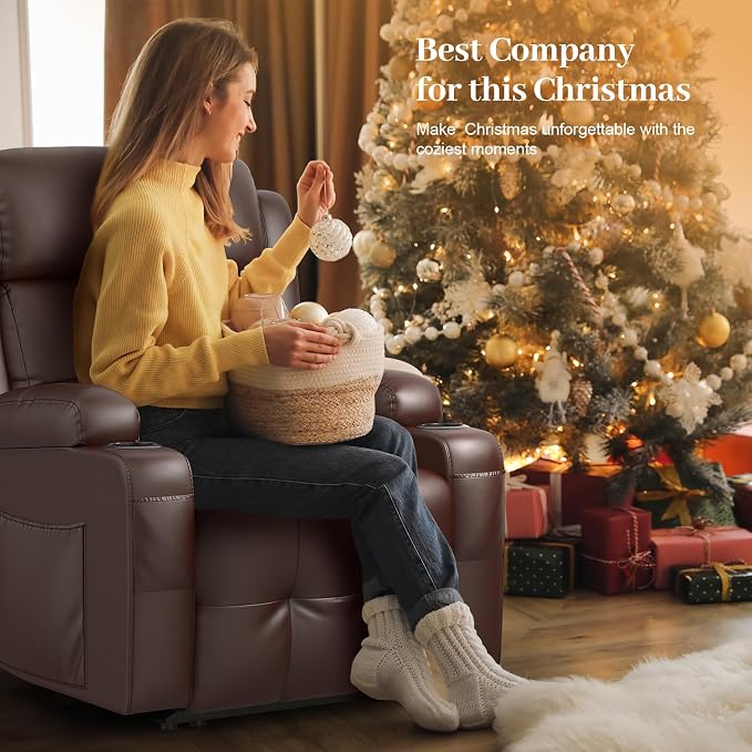 Extra Wide Seat Recliner Chair with Heat and Back Massage, Electric Power Oversized Reclining Chair Infinite Position with Storage Armrests & 2 Cup Holders for Living Room, Manual Recliners