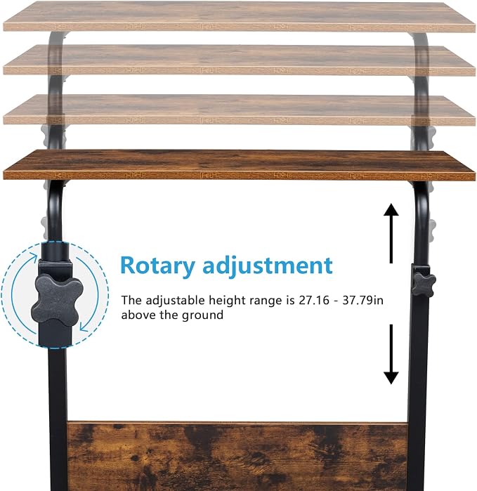 Standing Desk - Side Table Adjustable Height, Portable Laptop Cart, C-Shaped Bed Couch end Tables with Edge Stopper - Wheels for Living Room Bedroom Walking Pad Treadmill 31.5Inch Brown