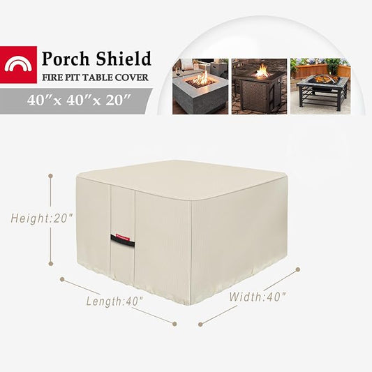 Porch Shield Fire Pit Cover - Waterproof 600D Heavy Duty Fade Resistant Square Patio Fire Pit Table Cover Beige - 40 x 40 inch