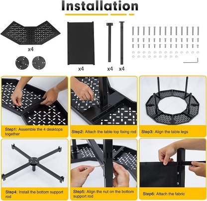 38 Inch Fire Pit Surround Tabletop for Solo Stove Bonfire up to 17.5" and Most Wood Burning Fire Pits, 18.4 in Inner, Coated Metal Outdoor Fire Pit Table with 360° Safety Barrier