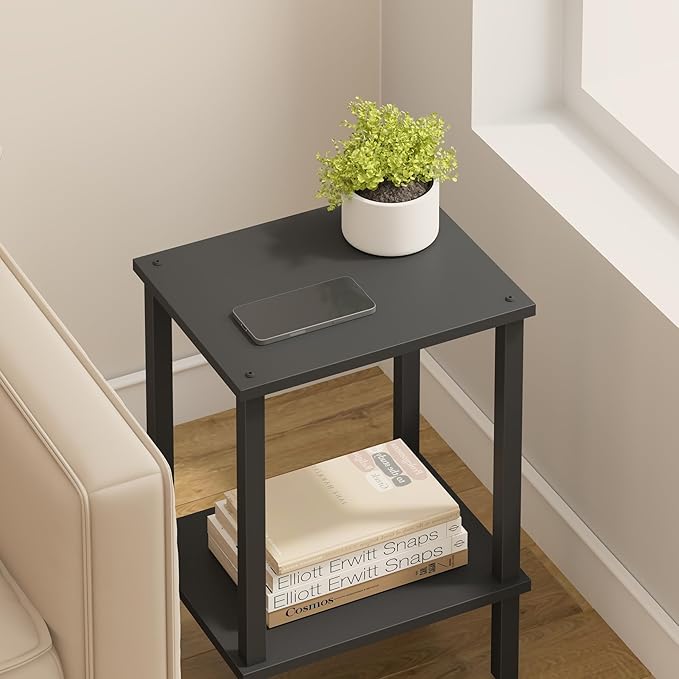 TUTOTAK End Table, Side Table, Nightstand, 2-Tier Storage Shelf, Sofa Side Table for Small Space, Living Room, Bed Room Black TB01BK034