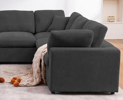 Oversized Modular Sectional Sofa Couch for Living Room, Dark Gray | Large 7 Seater Corner Sofa | Modern U Shaped Sectional | with Ottoman | Spacious Space | Comfy Chenille | for Large Families
