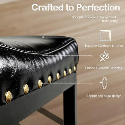 Forteek Counter Height Bar Stools, 30 Inch, Industrial Vintage Bar Stool with Nailhead, Faux Leather Barstool with Footrest, Saddle Stool for Kitchen Island, Dining Room, Easy Assembly