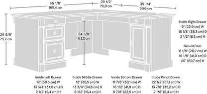 Sauder Palladia L Shaped Desk with Drawers, Office Desk with File Cabinet Storage, Cable Management, Keyboard Tray, in Split Oak finish