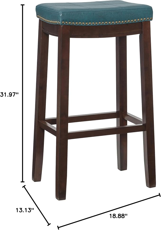 Linon Carson Blue Backless Bar Stool, Brown
