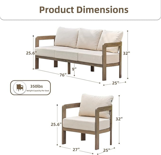 Outdoor Patio Furniture Set, Metal Patio Conversation Set with 6" Thick Cushions, Outdoor Couch and Patio Chairs Set for Backyard Porch Balcony, Beige
