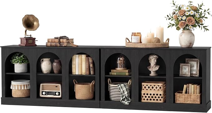 Tribesigns Farmhouse Console Table Set of 2, Extra Long Entryway Table with 3 Tier Storage, Wooden Rectangular Sofa Table Behind The Couch for Entrance, Hallway, Living Room, Black