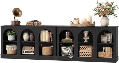 Tribesigns Farmhouse Console Table Set of 2, Extra Long Entryway Table with 3 Tier Storage, Wooden Rectangular Sofa Table Behind The Couch for Entrance, Hallway, Living Room, Black