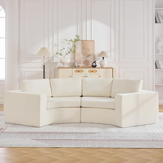 WUTUTUEE 119'' Curved Round Boneless Sofa, Oversized Modular Sectional Sofa with Deep Seat & Arms, Chenille Memory Foam Sofa with Pillows, Upholstered Comfy 4 Seat Couch for Living Room, White