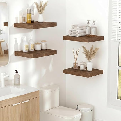 Vivelove 10.2 Inches Floating Shelves Wall Mounted, 10" Deep Wall Shelves for Bedroom, Bathroom, Living Room, Kitchen, Office, Home Decor, Modern Shelf, Set of 2, Walnut, 10.2x10.2x1.5