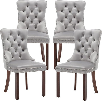 Mid Century Modern Dining Chair Set of 4 Velvet Upholstered Dining Accent Chair Farmhouse Dining Chairs with High Back and Nailhead Trim for Kitchen, Living Room, Bedroom (Light Gray)