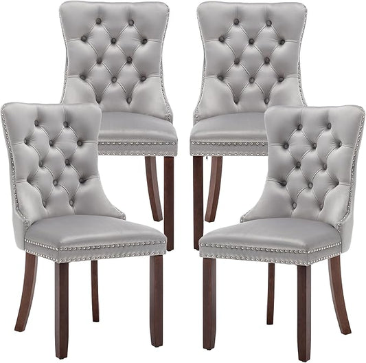 Mid Century Modern Dining Chair Set of 4 Velvet Upholstered Dining Accent Chair Farmhouse Dining Chairs with High Back and Nailhead Trim for Kitchen, Living Room, Bedroom (Light Gray)