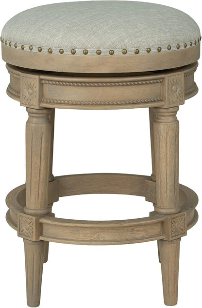 ROME + OAK Runyan 26" Swivel Counter Stool, Rotating Backless Barstool in Reclaimed Oak with Ash Grey Fabric Seat - for Kitchens or Dining Rooms