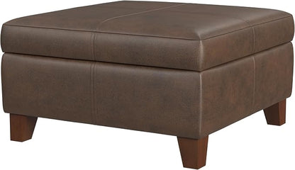 HomePop 28" Faux Leather Square Storage Ottoman - Brown