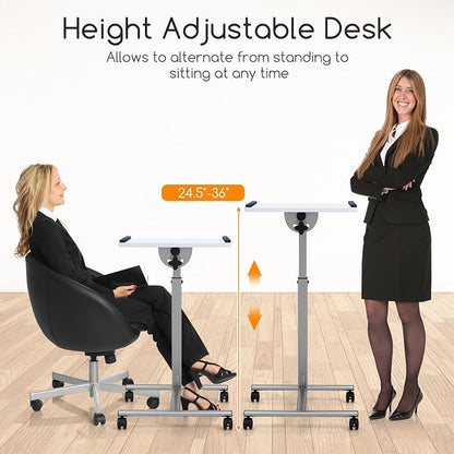 Tangkula Mobile Overbed Table Couch Table, Rolling Angle & Height Adjustable Laptop Stand Cart, Desk with Smooth & Lockable Wheels, Tray Table for Bed Sofa Side Table (White)