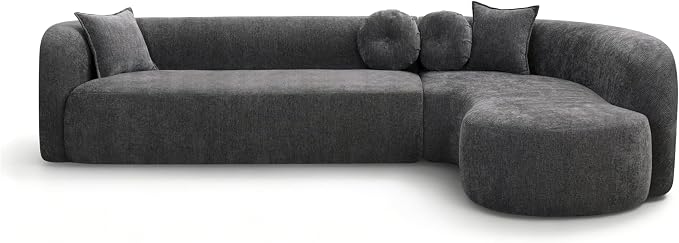 Curved Sectional Sofa with Chaise, 128" Oversized Cloud Couch, Chenille Fabric, High-Density Foam, Deep Seating, No Assembly, L-Shaped Sectional, Modern Living Room Sofa, Gray+Charcoal