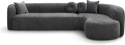 Curved Sectional Sofa with Chaise, 128" Oversized Cloud Couch, Chenille Fabric, High-Density Foam, Deep Seating, No Assembly, L-Shaped Sectional, Modern Living Room Sofa, Gray+Charcoal