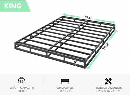 QEROMY 5 Inch Low Profile Box Spring, Sturdy Metal Frame Mattress Foundation, Easy Assembly, Quiet & Noise-Free, King Size