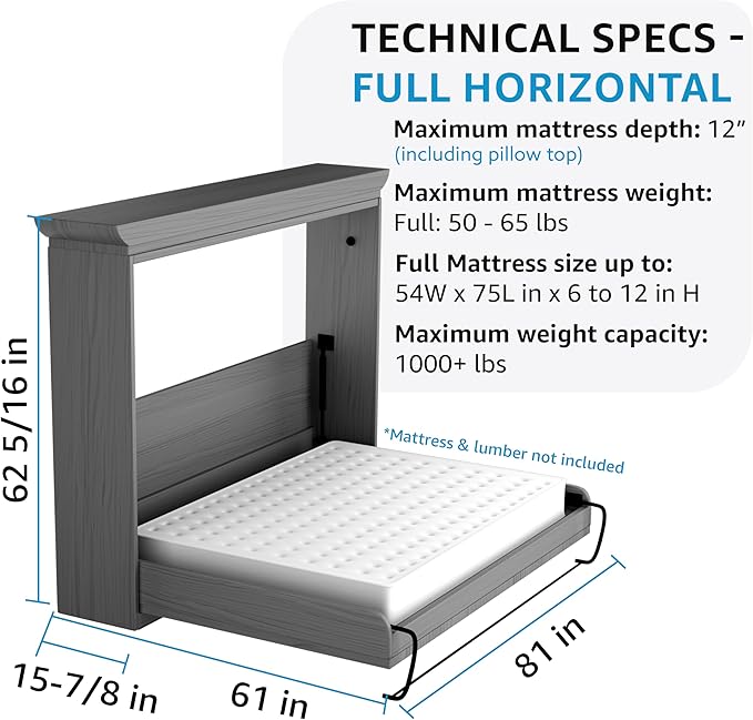 Create-A-Bed Full Size Deluxe Murphy Bed Kit, Horizontal