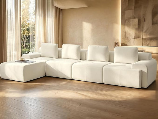 159" L Shaped Oversized Boneless Couch, Comfort Cloud Sectional Couches for Living Room, Modular Sofa High Back & Extra Deep Seat, No Assembly, Chenille (Warm White, 159 inch-L Shaped（4+1）)