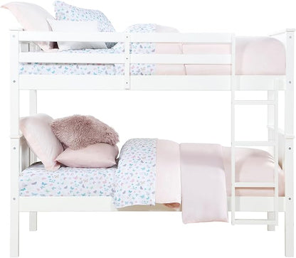 DHP Dylan Convertible Wood Bunk Bed, Stackable and Detachable Bed Frames for Kids and Teens, with Ladder, High Guardrail, Wood Slats, No Boxspring Required, Twin-Over-Twin, White