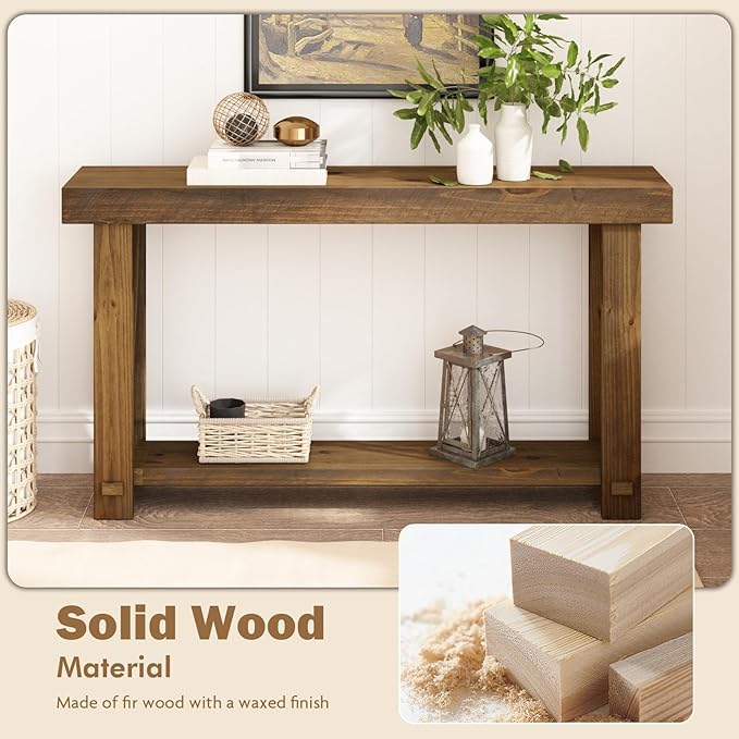 HOKYHOKY Solid Wood Console Table for Entryway, 54.3" Farmhouse Entryway Tables with Thickened Tabletop and Legs Rustic Narrow Skinny Behind Couch Long Sofa Table for Living Room, Hallway, Foyer