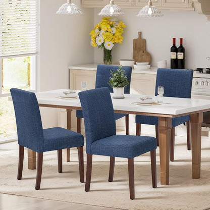 MALOL Upholstered Dining Chairs Set of 4, Modern Fabric Dining Room Chair, Wooden Dining Chair, Kitchen Side Chairs, Farmhouse Dinner Chair with High Back for Kitchen, Blue